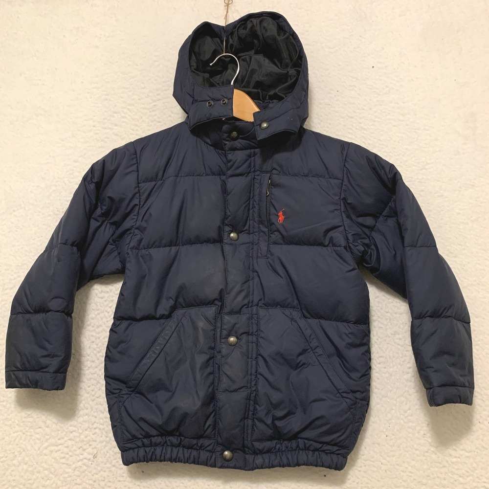 Polo Ralph Lauren Kids Puffer Jacket Size 6 Full Zip Detachable Hood Navy